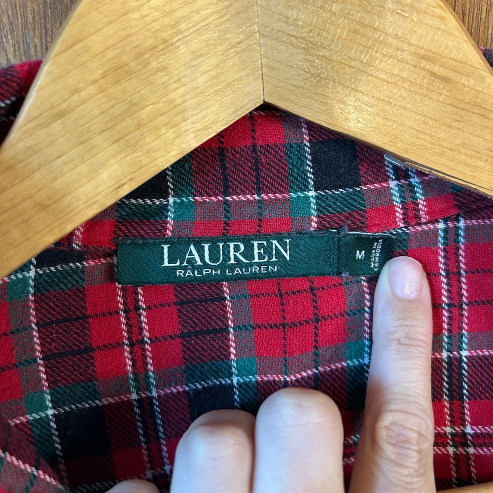 Lauren Ralph Lauren‎ Womens Medium Plaid Pajama Top Button Front Long Sleeve - Picture 6 of 8